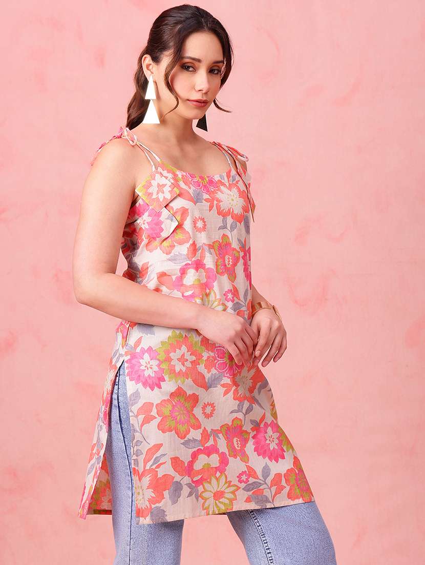 women printed shoulder strap straight kurti - 22540258 -  Standard Image - 3