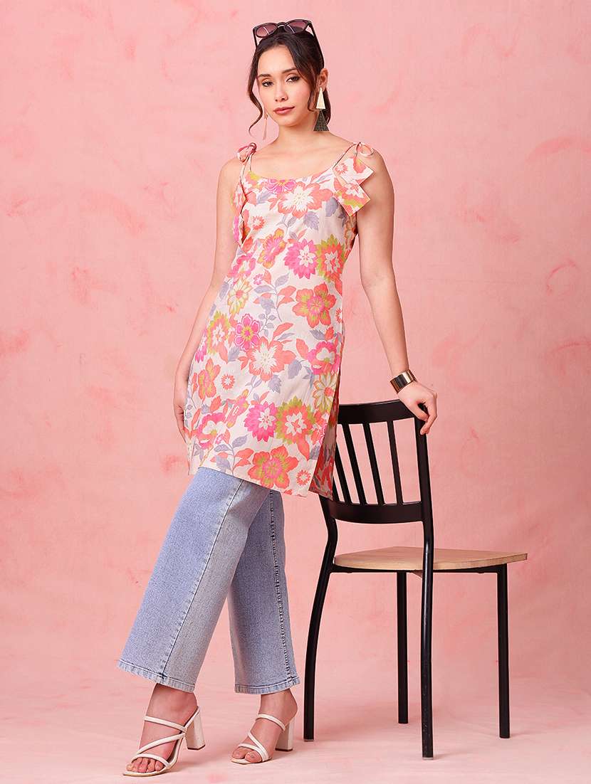 women printed shoulder strap straight kurti - 22540258 -  Standard Image - 5