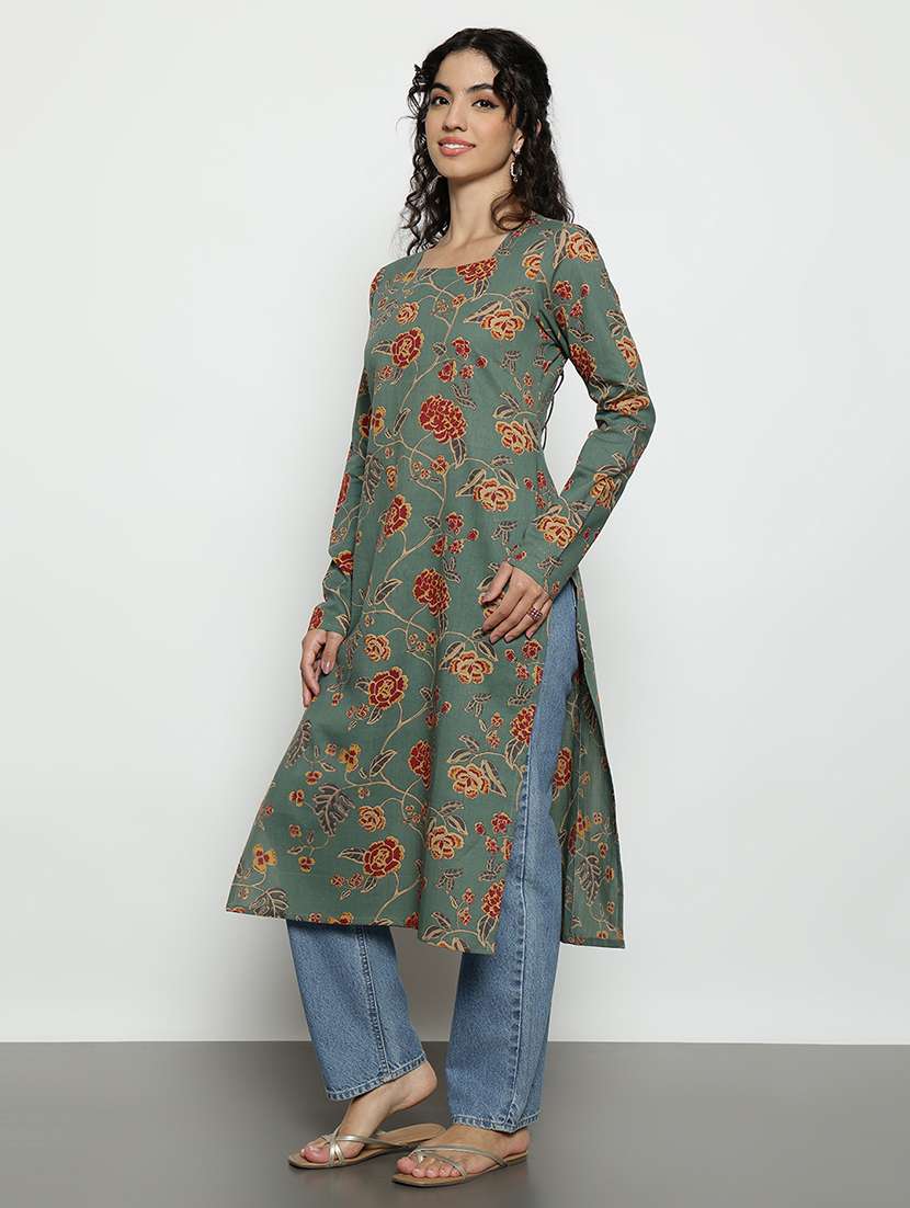 women printed long sleeves straight kurta - 22540261 -  Standard Image - 3