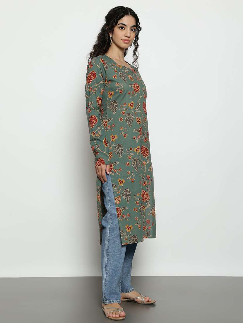 women printed long sleeves straight kurta - 22540261 -  Standard Image - 5