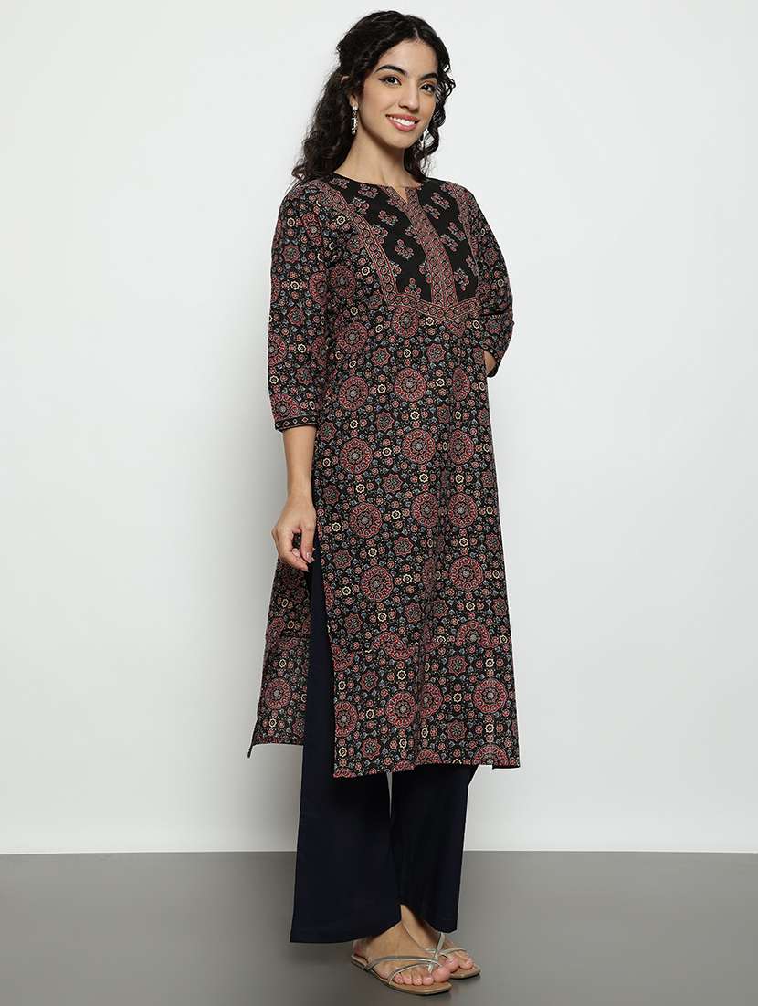women printed three quarter sleeves straight kurta - 22540264 -  Standard Image - 5