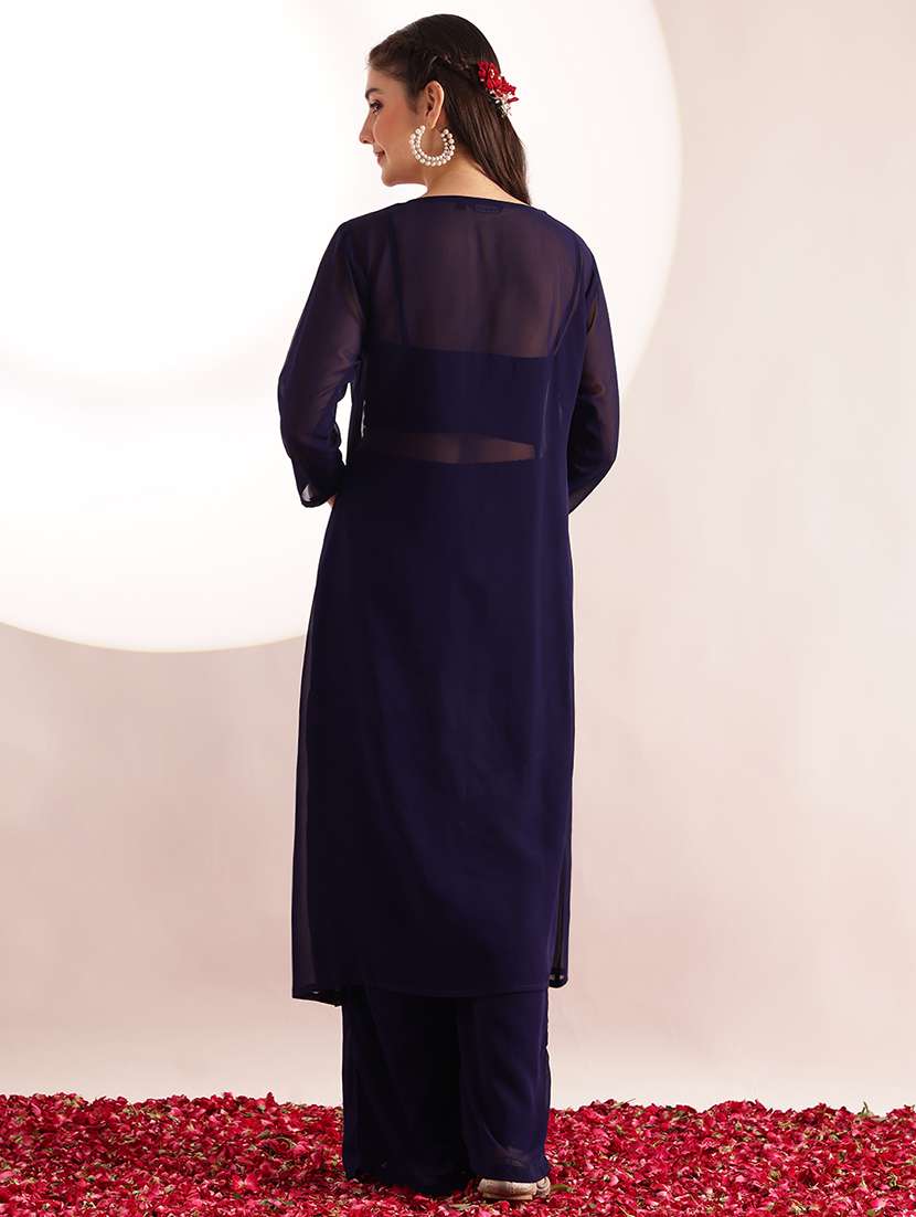 women embroidered shoulder strap top and palazzo fusion set - 22540271 -  Standard Image - 3