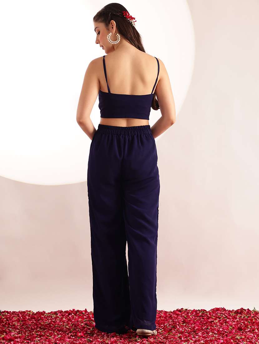 women embroidered shoulder strap top and palazzo fusion set - 22540271 -  Standard Image - 5