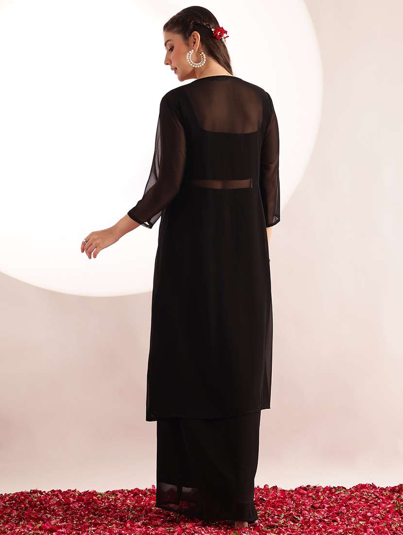 women solid with work sleeveless top and skirt fusion set - 22540273 -  Standard Image - 3