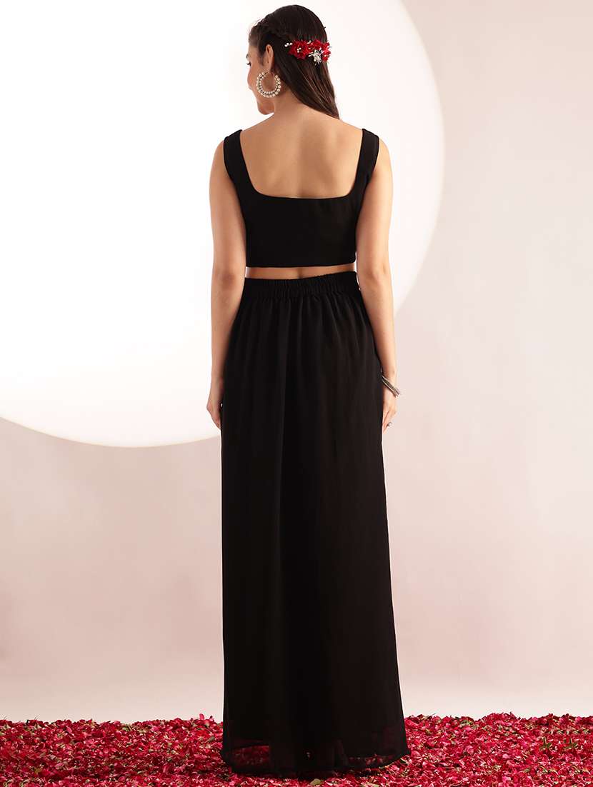 women solid with work sleeveless top and skirt fusion set - 22540273 -  Standard Image - 5