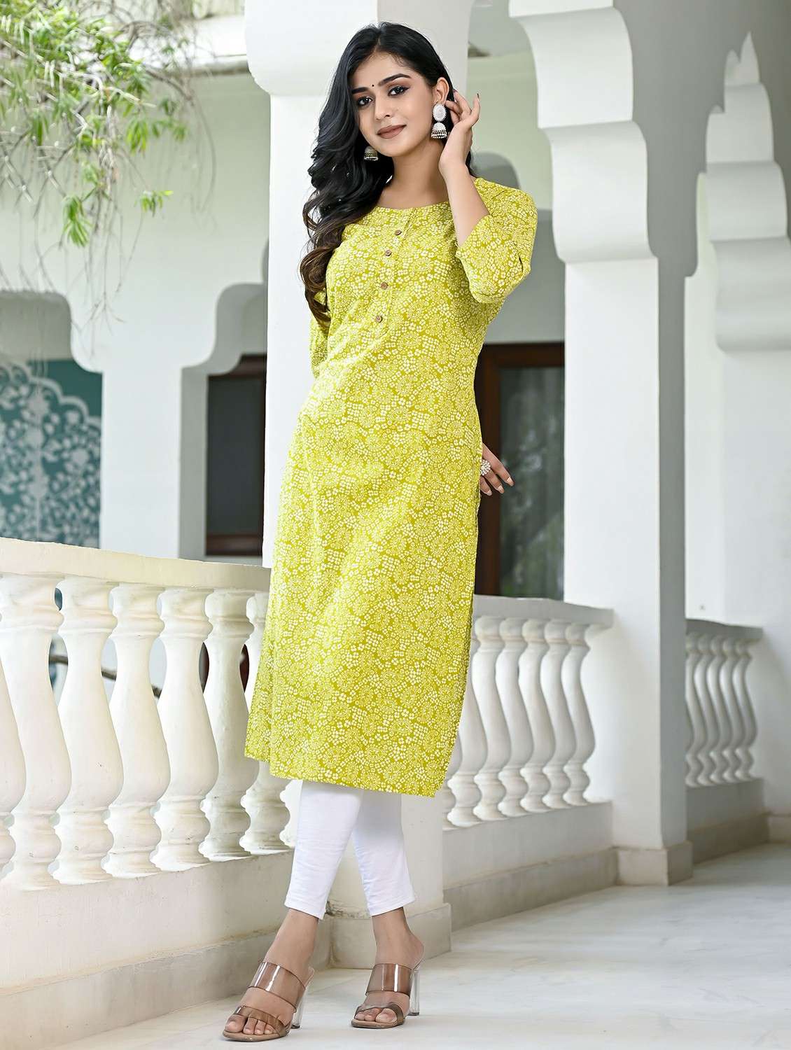 women printed three quarter sleeve straight kurta - 22540304 -  Standard Image - 3