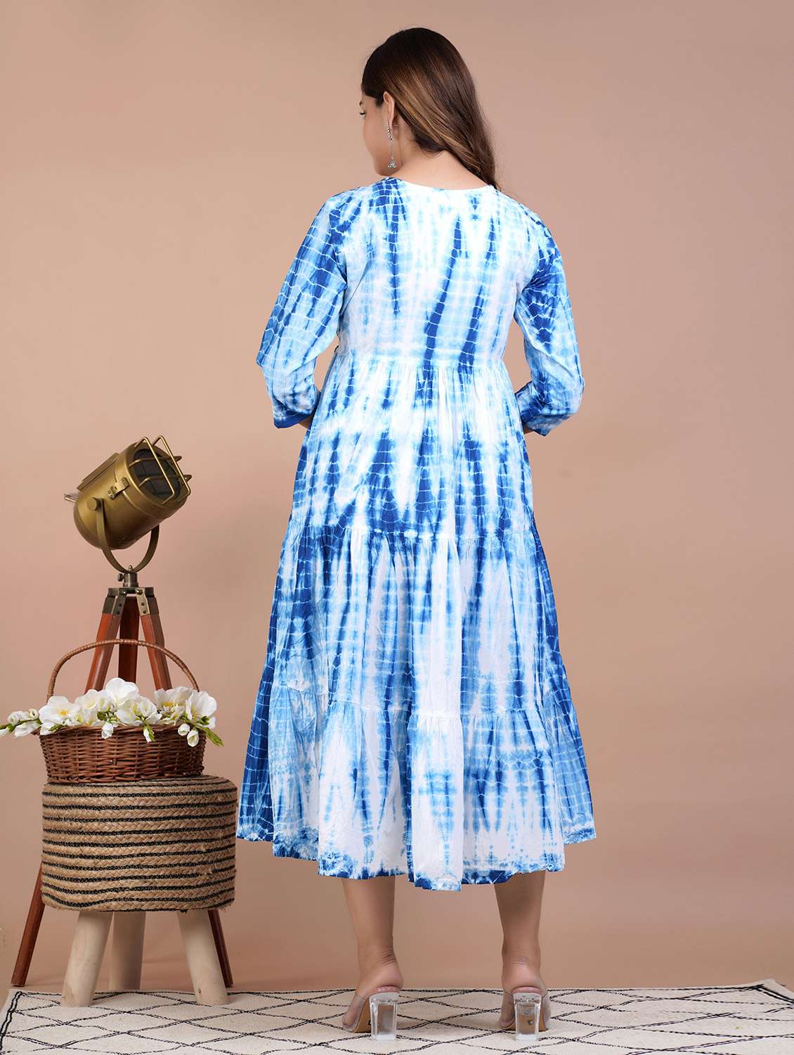 women tie & dye printed three quarter sleeve ethnic dress - 22540329 -  Standard Image - 3