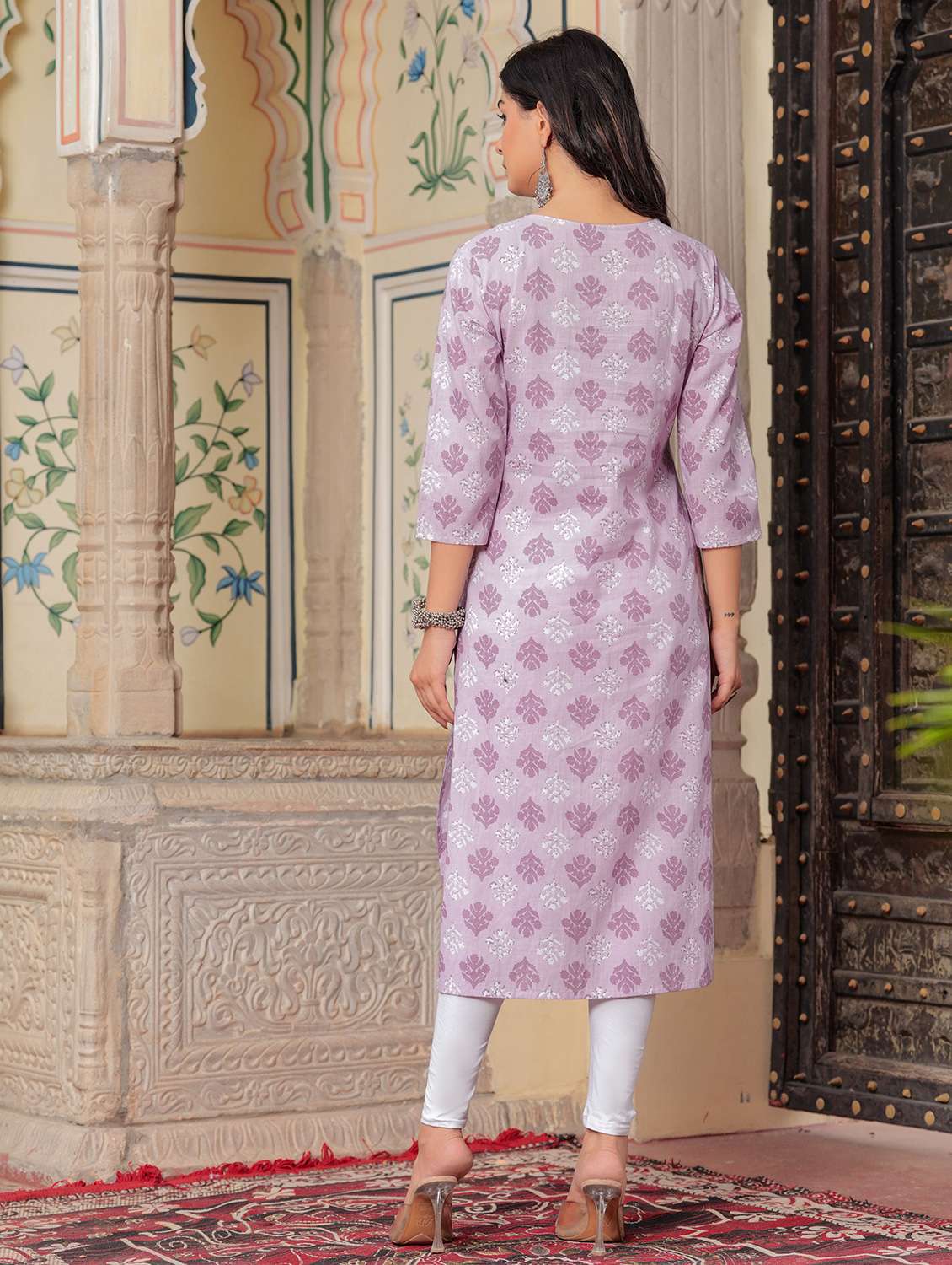 women printed three quarter sleeve straight kurta - 22540332 -  Standard Image - 3