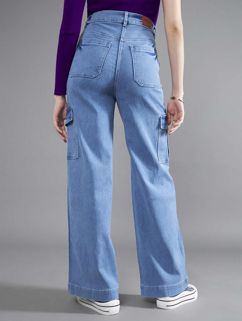 women solid high rise cargo jeans - 22540353 -  Standard Image - 3