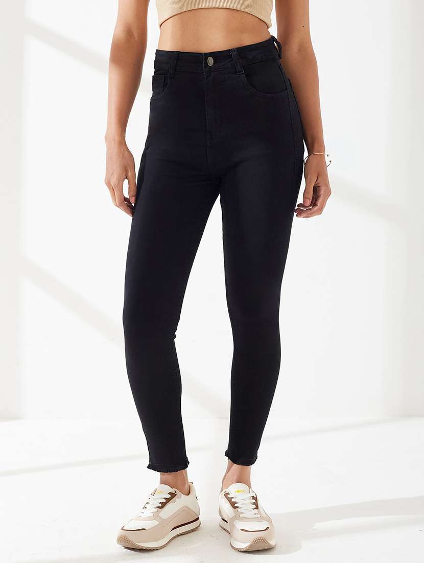 women solid high rise skinny fit jeans