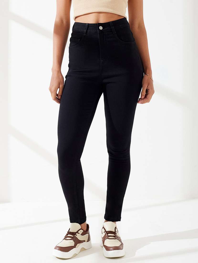 women solid high rise skinny jeans