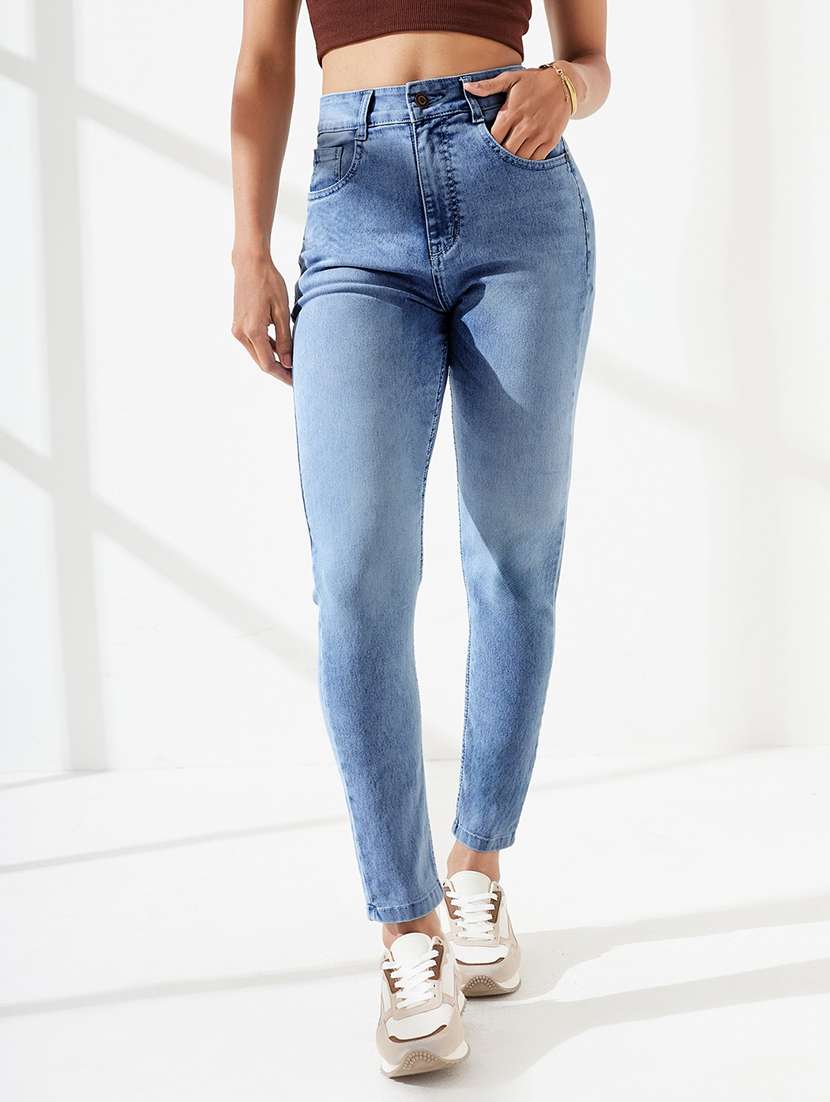 women solid high rise slim fit jeans