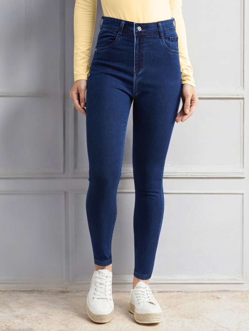 women solid high rise skinny fit jeans