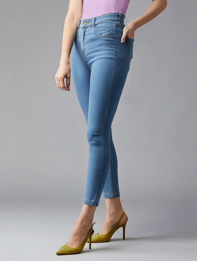 women solid high rise skinny fit jeans