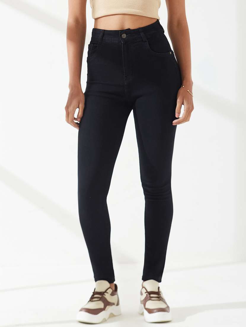 women solid high rise skinny fit jeans