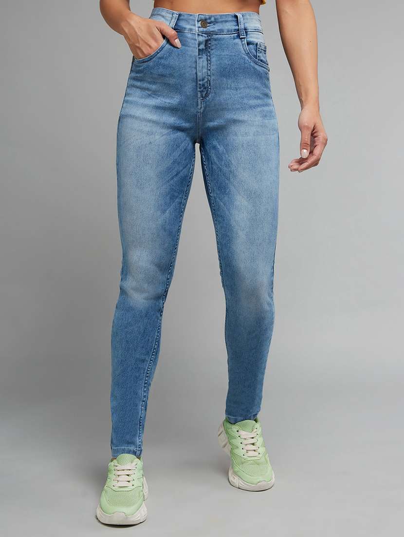 women washed high rise slim fit jeans