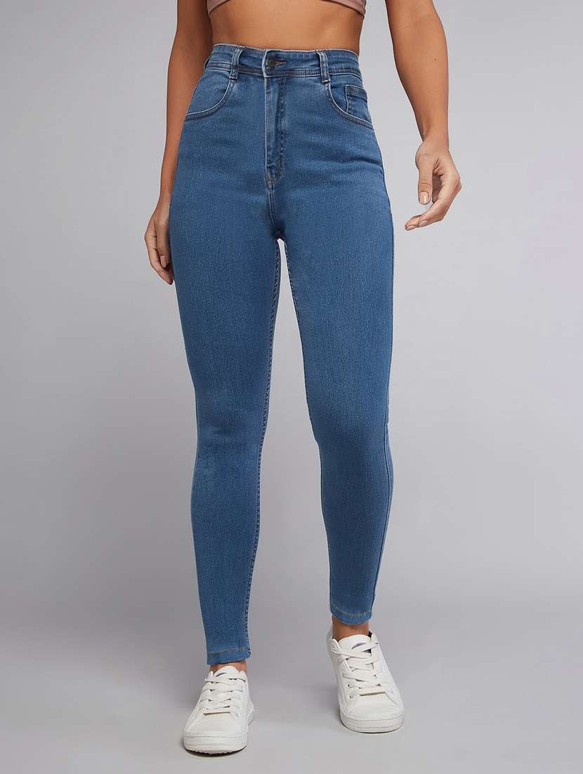 women solid high rise skinny fit jeans