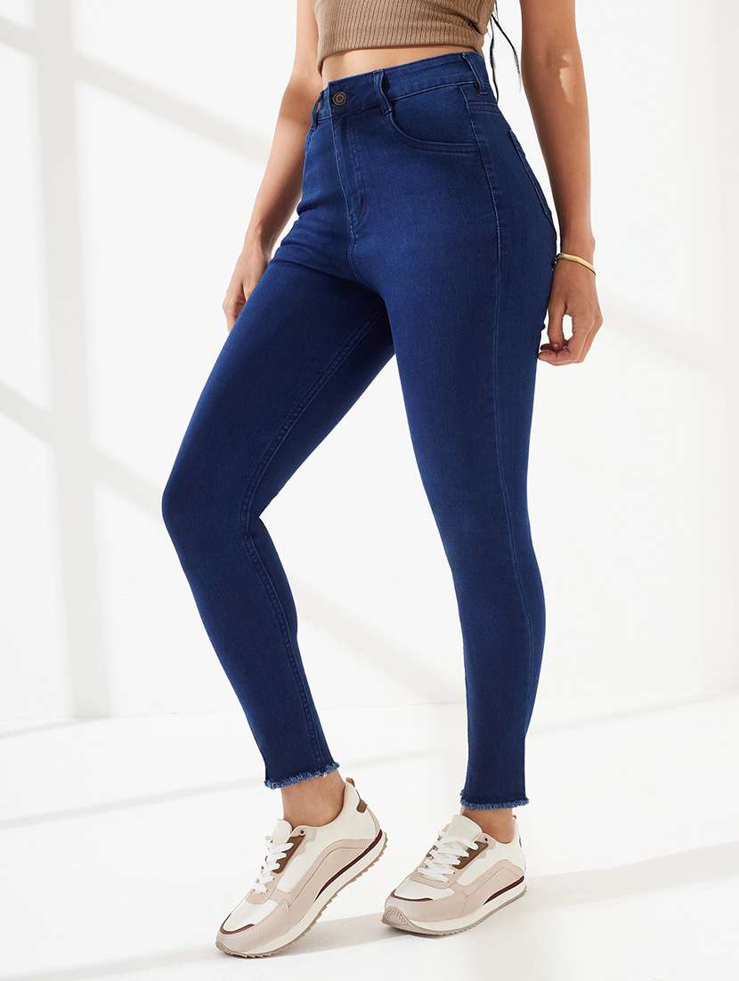 women solid high rise skinny fit jeans