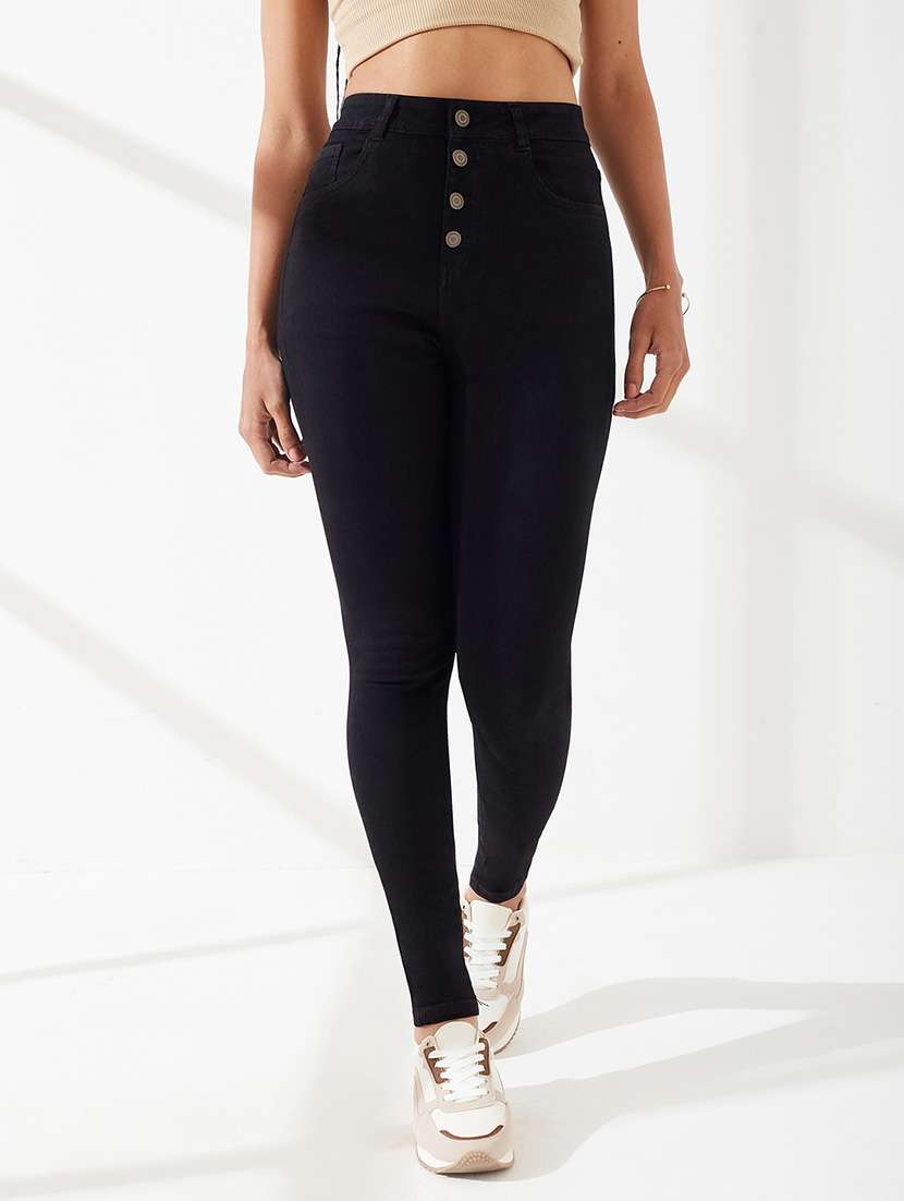 women solid high rise skinny fit jeans