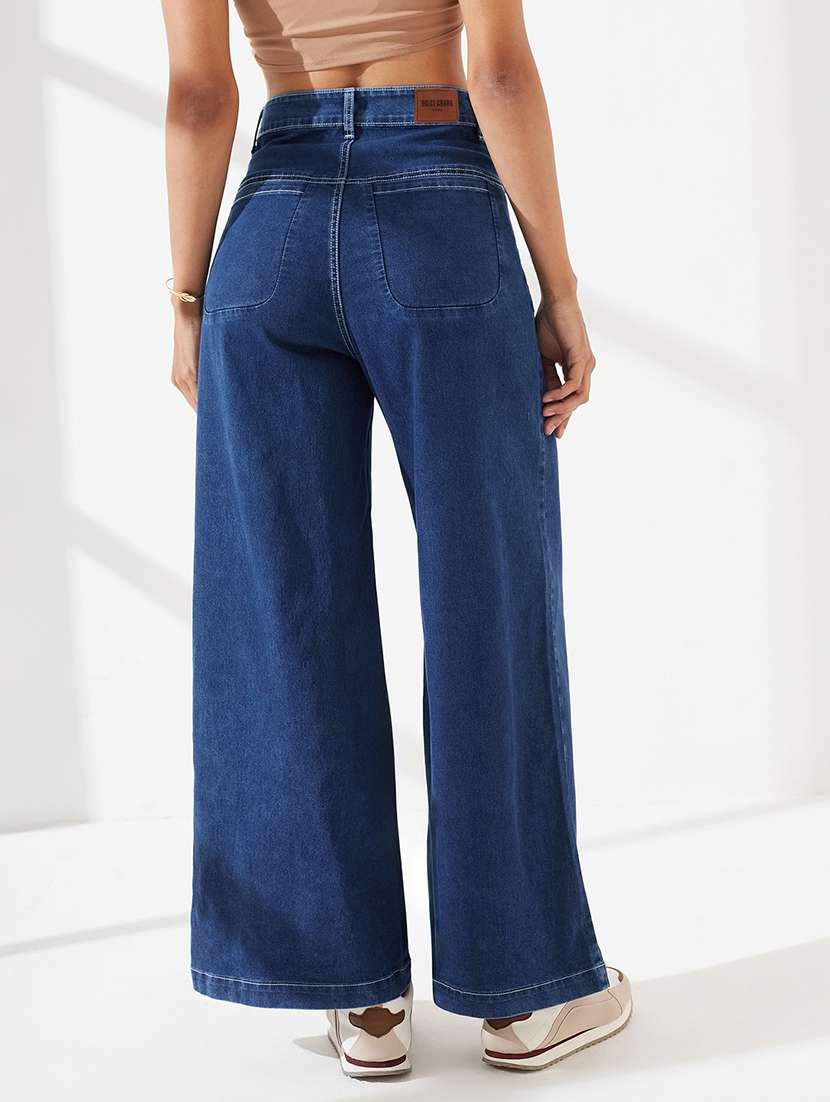 women solid high rise wide leg jeans - 22540444 -  Standard Image - 3