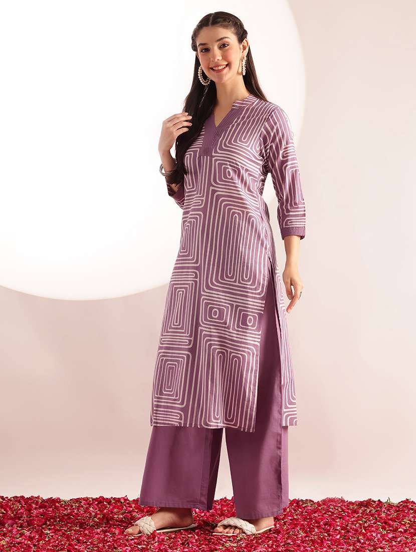 women printed three quarter sleeves kurta palazzo set - 22540456 -  Standard Image - 3
