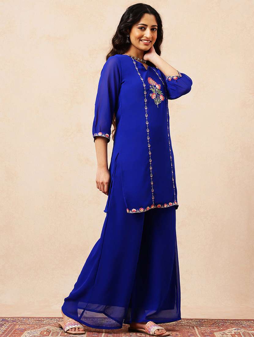 women embroidered three quarter sleeves kurta palazzo set - 22540460 -  Standard Image - 5