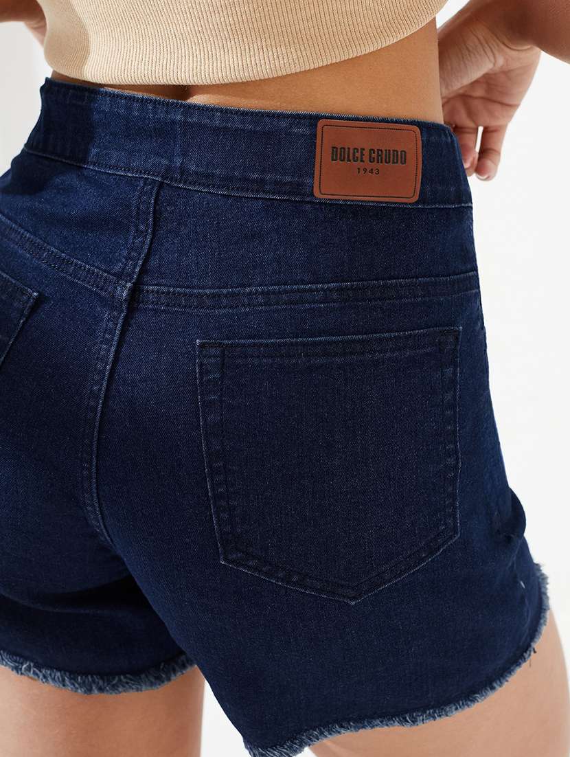Women Solid High Rise Denim Shorts - 22540472 -  Standard Image - 3