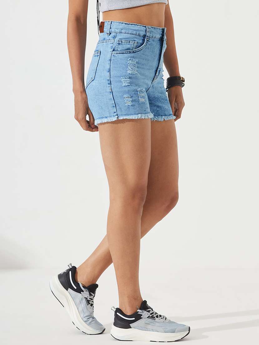 women distressed high rise denim shorts - 22540482 -  Standard Image - 3