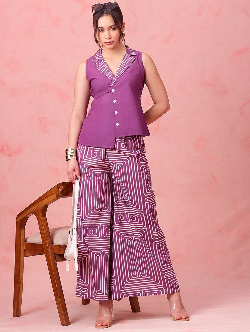 women printed sleeveless ethnic co-ord set