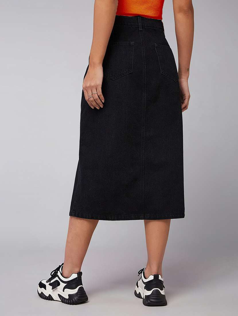 women solid high rise denim skirt - 22540490 -  Standard Image - 3