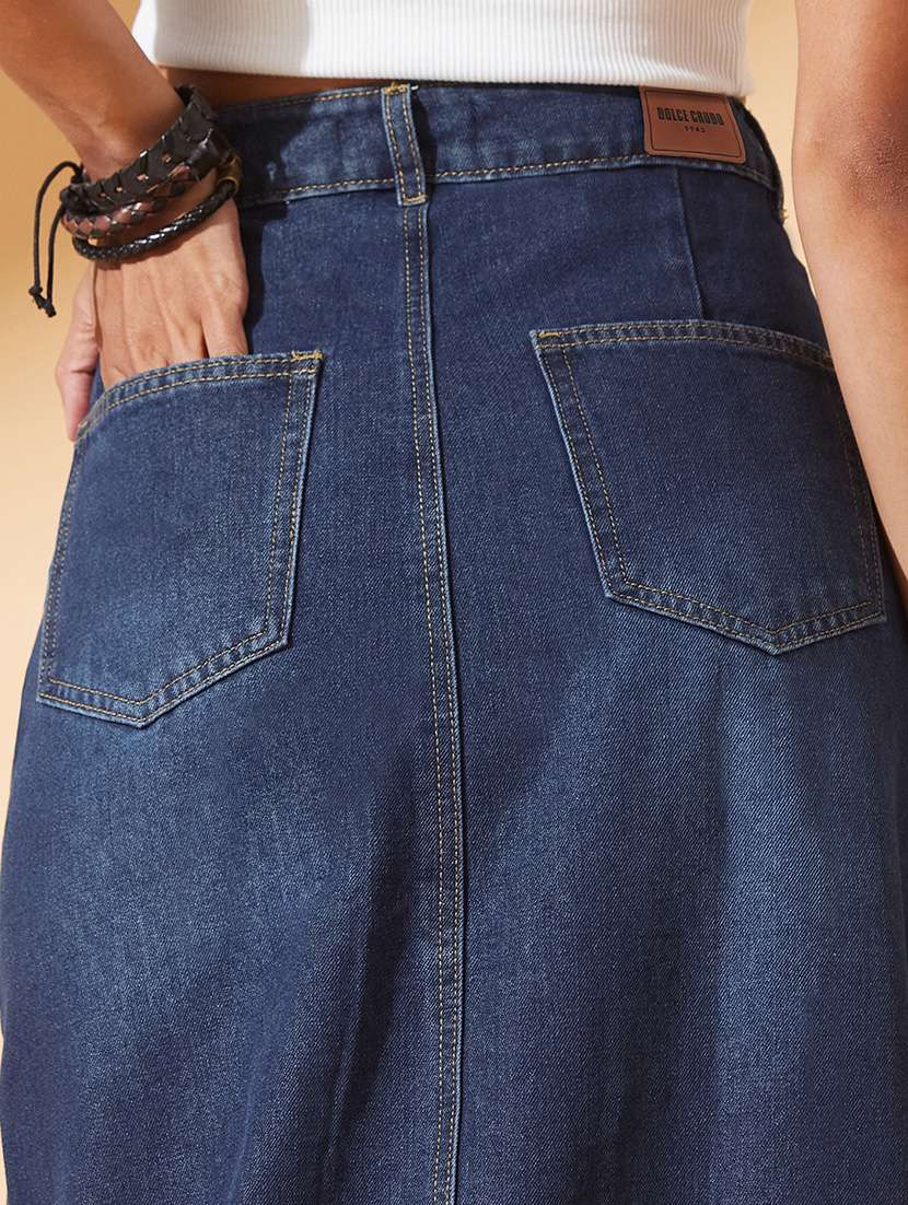 women solid high rise denim skirt - 22540496 -  Standard Image - 3