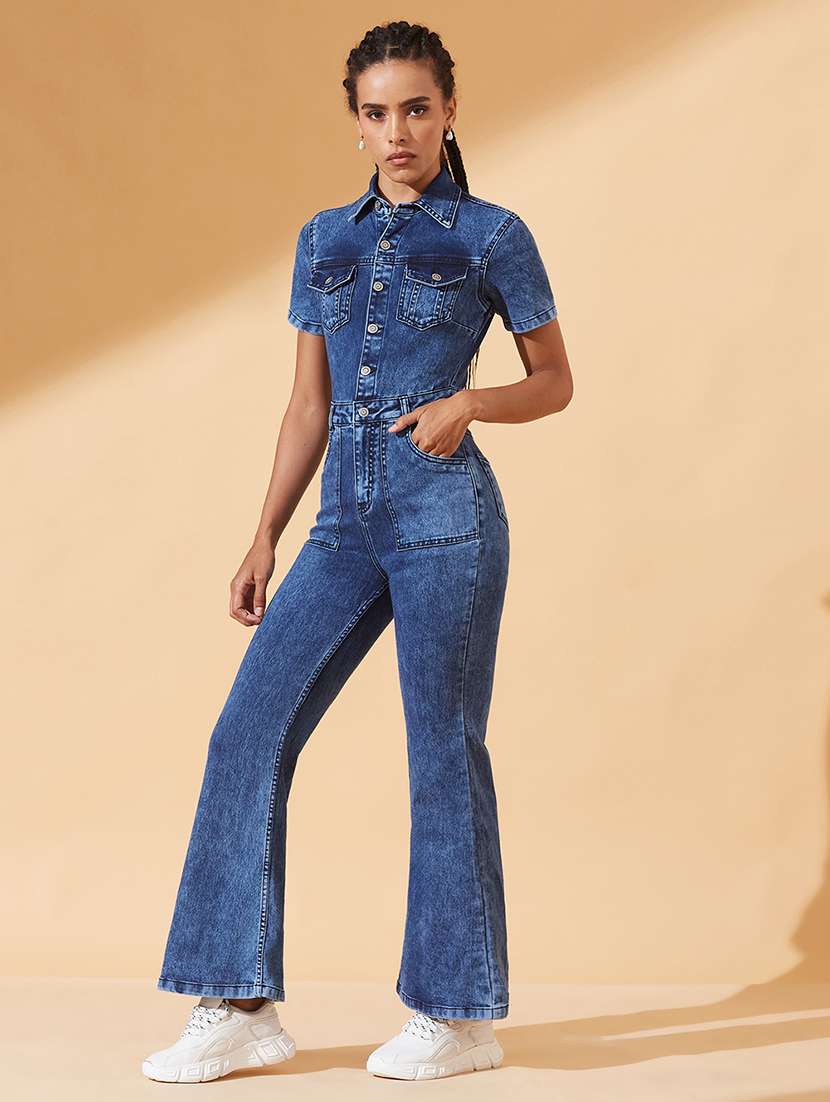 women washed short sleeves full leg jumpsuit