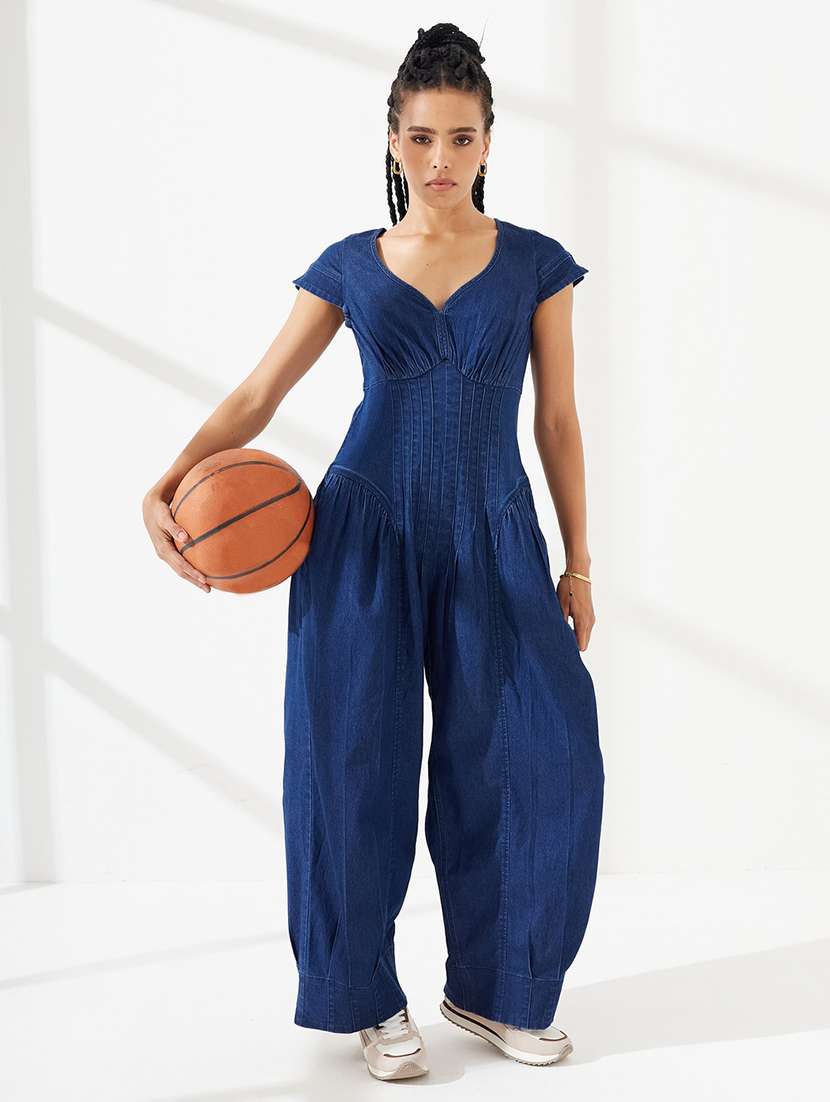 women solid short sleeves full leg jumpsuit