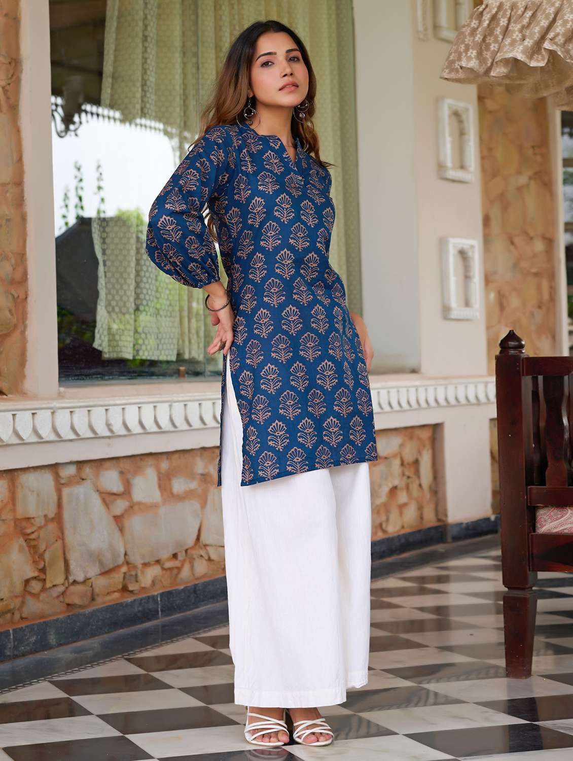 women printed three quarter sleeves straight kurti - 22540531 -  Standard Image - 3