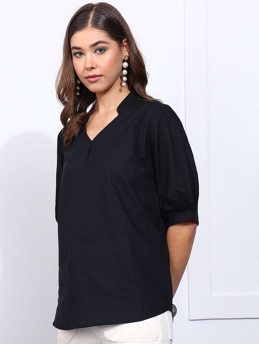 women solid mandarin neck regular top - 22540546 -  Standard Image - 3
