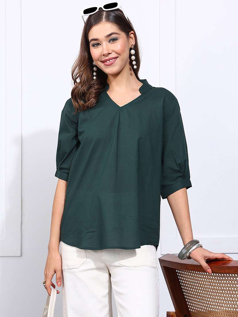 women solid mandarin neck regular top