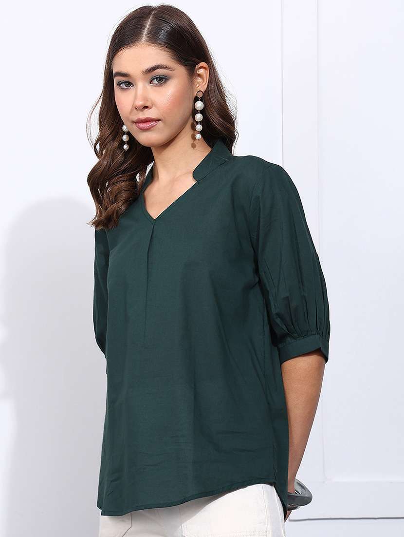 Women Solid Mandarin Neck Regular Top - 22540548 -  Standard Image - 3