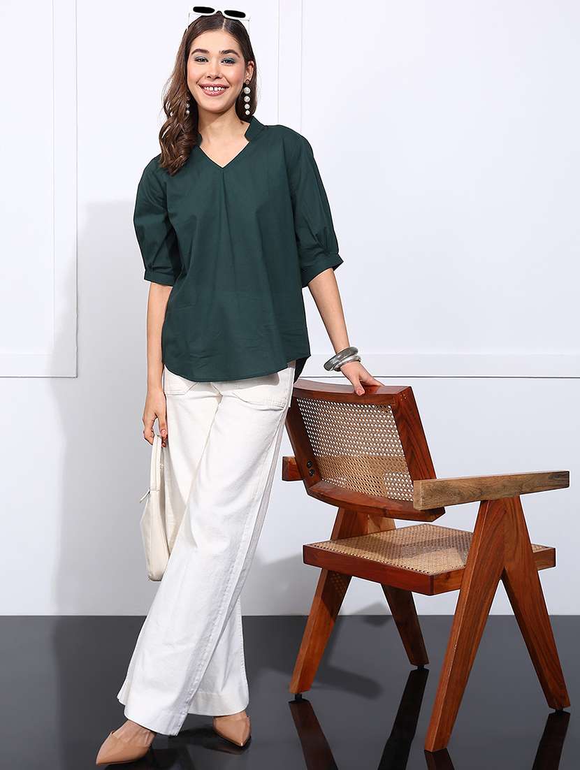 Women Solid Mandarin Neck Regular Top - 22540548 -  Standard Image - 5