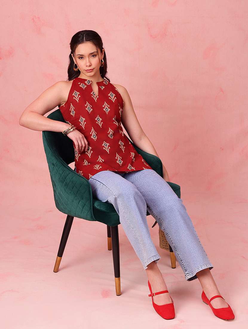 women printed sleeveless straight kurti - 22540550 -  Standard Image - 5
