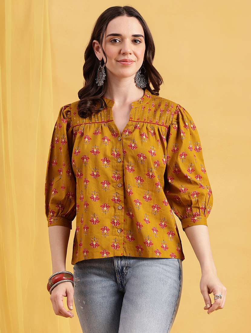 women printed puff sleeves regular top