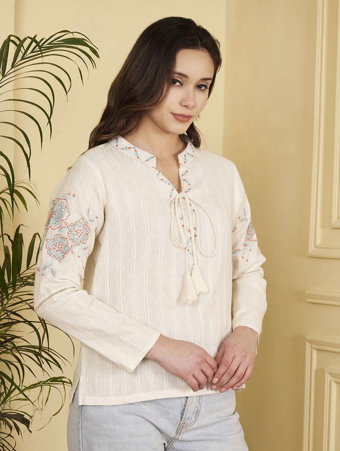 women self design long sleeves regular top