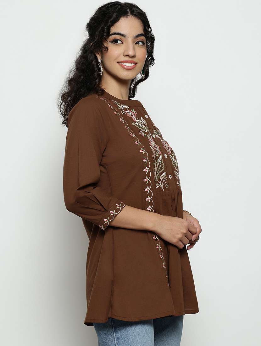 women embroidered three quarter sleeves a-line tunic - 22540558 -  Standard Image - 3