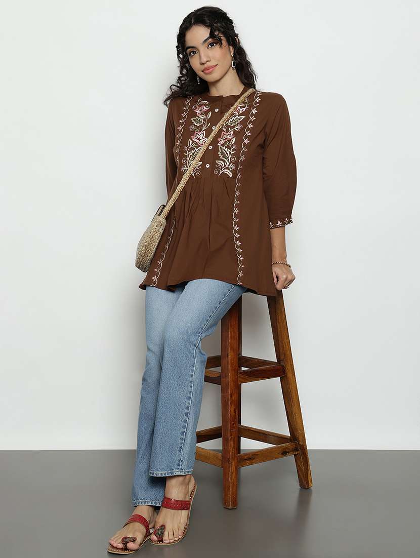 women embroidered three quarter sleeves a-line tunic - 22540558 -  Standard Image - 5