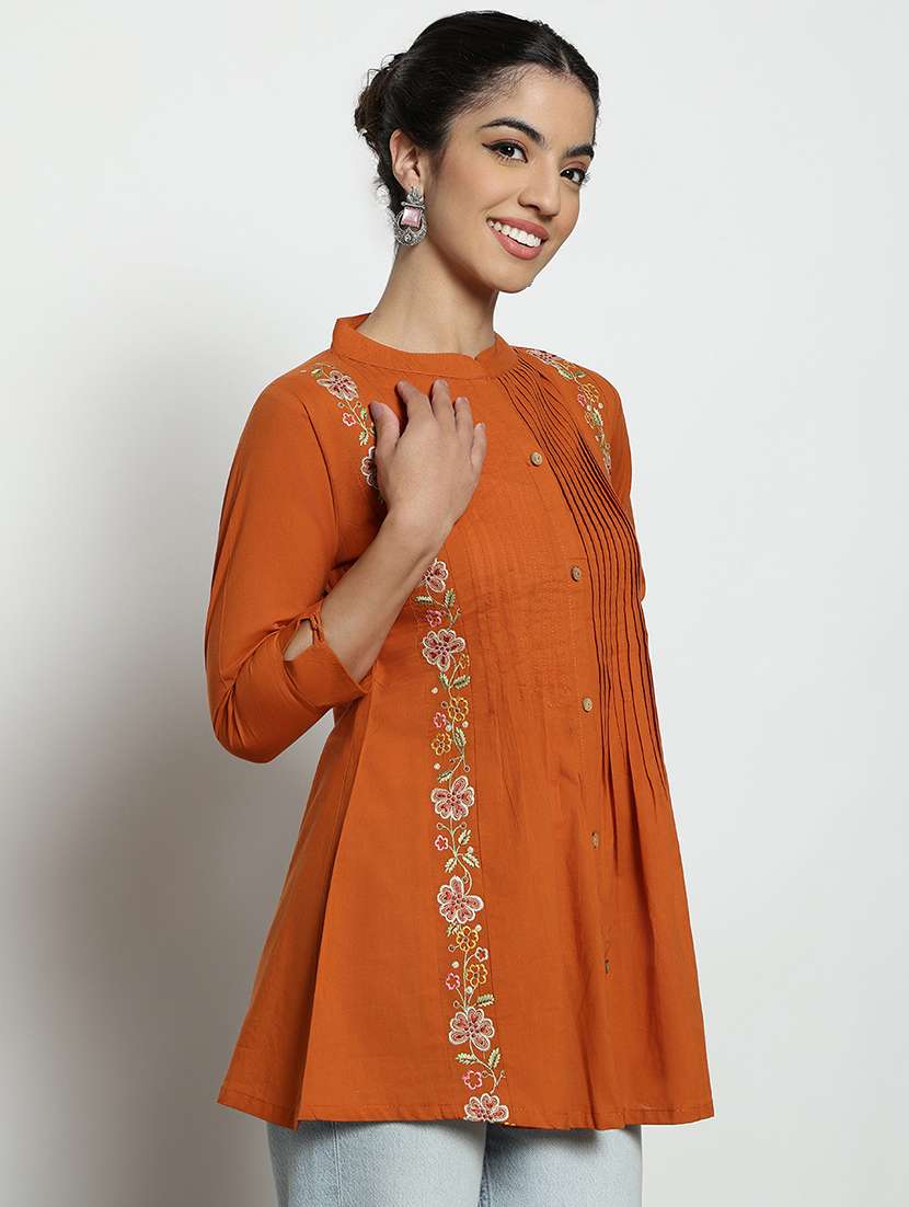 women embroidered three quarter sleeves a-line tunic - 22540560 -  Standard Image - 3