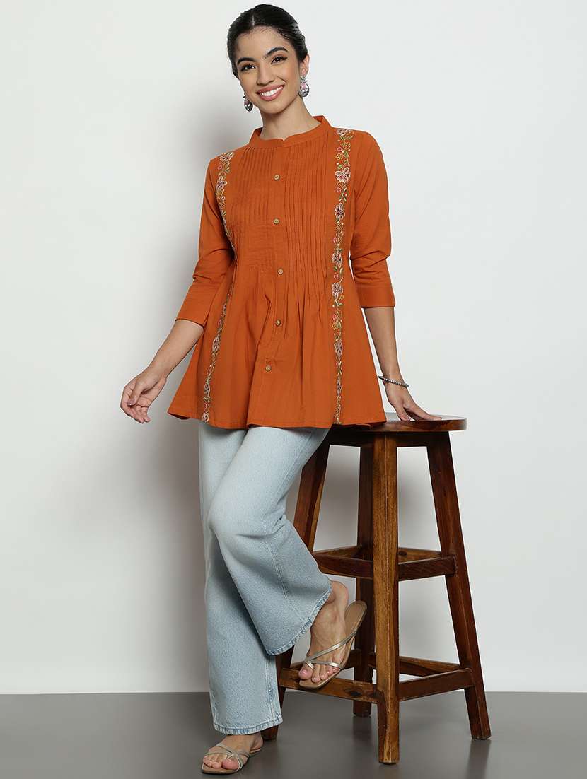 women embroidered three quarter sleeves a-line tunic - 22540560 -  Standard Image - 5
