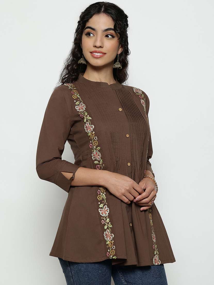 women embroidered three quarter sleeves a-line tunic - 22540561 -  Standard Image - 3