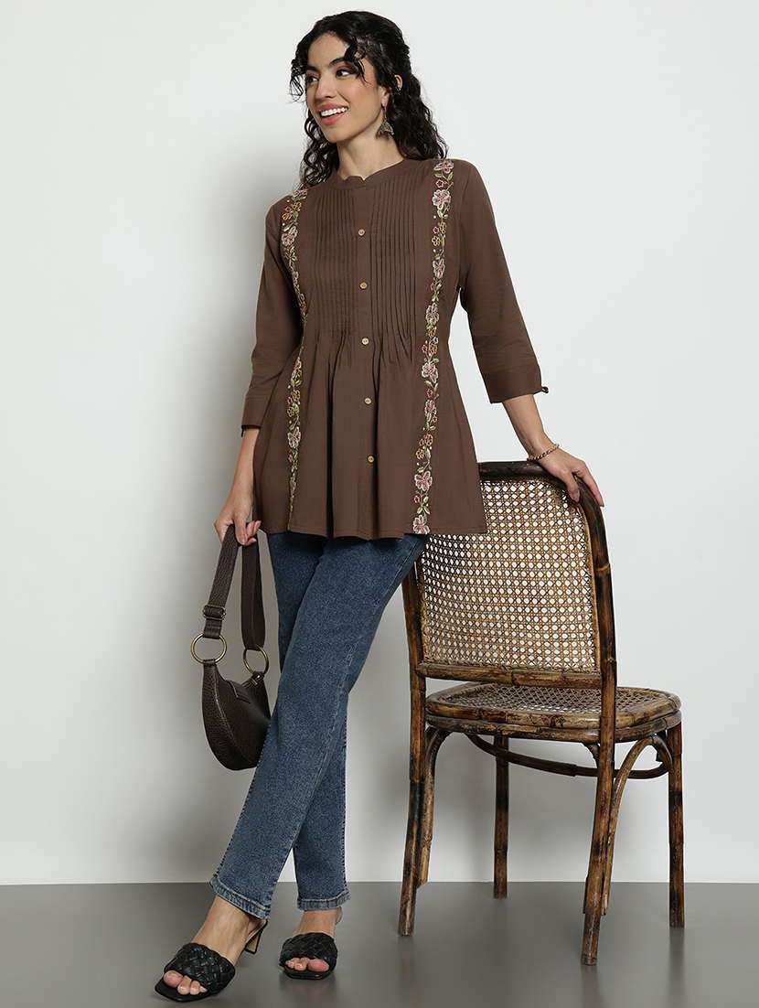 women embroidered three quarter sleeves a-line tunic - 22540561 -  Standard Image - 5