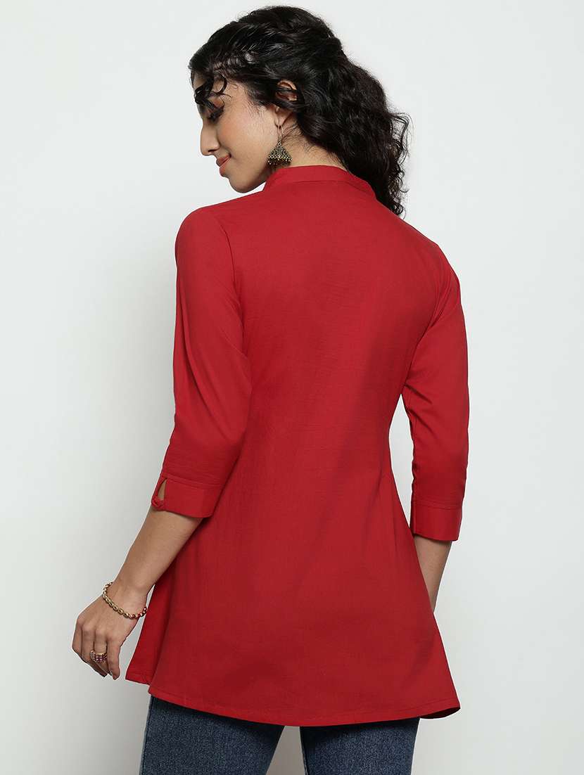 women embroidered three quarter sleeves a-line tunic - 22540562 -  Standard Image - 3