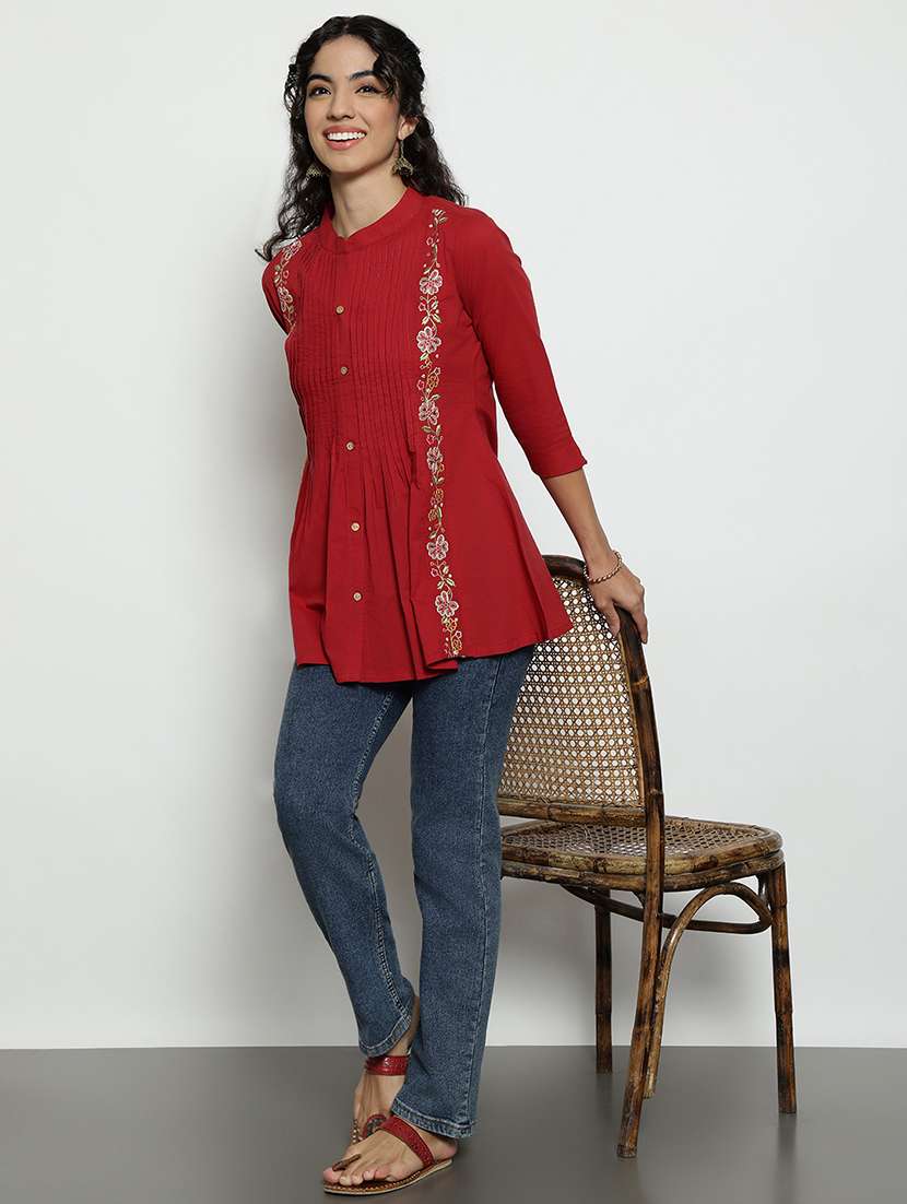 women embroidered three quarter sleeves a-line tunic - 22540562 -  Standard Image - 5