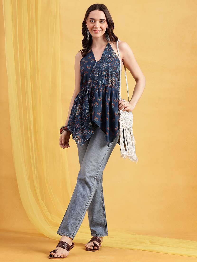 Women Printed Halter Neck Asymmetric Top - 22540563 -  Standard Image - 5